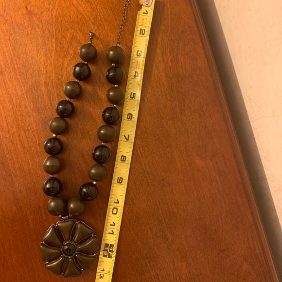 Black and Olive Large Beaded Necklace with Large Medallion - Picture 5 of 6